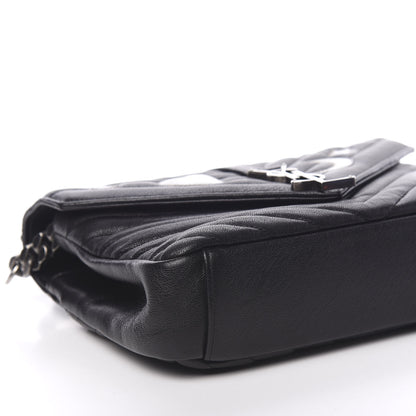 Saint Laurent Sheepskin Matelasse Chevron Patchwork Monogram Medium College Bag Black 6 of 8