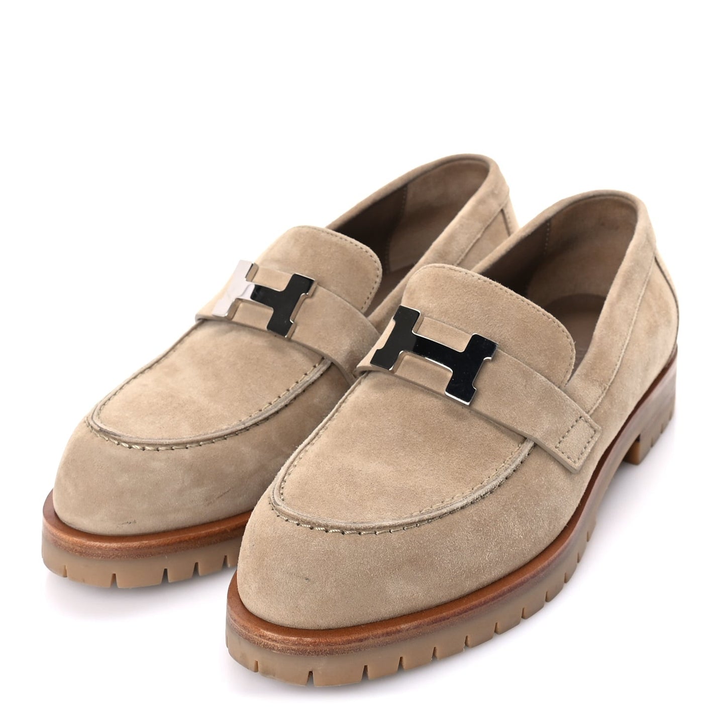 Suede Goatskin Womens Faubourg Loafers 37 Beige Argile Beige Argile