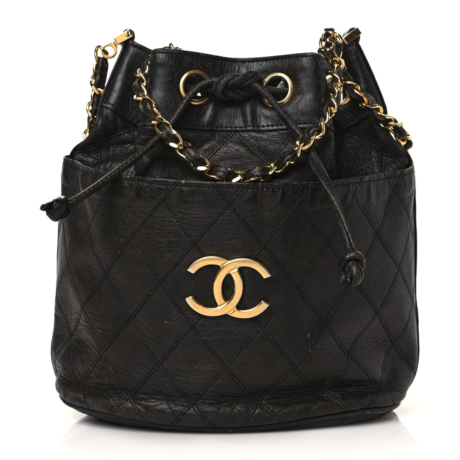 Chanel Lambskin Diamond Stitched CC Drawstring Shoulder Bag Black 1 of 13