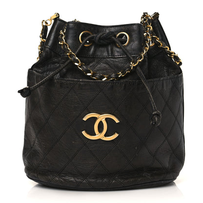 Chanel Lambskin Diamond Stitched CC Drawstring Shoulder Bag Black 1 of 13