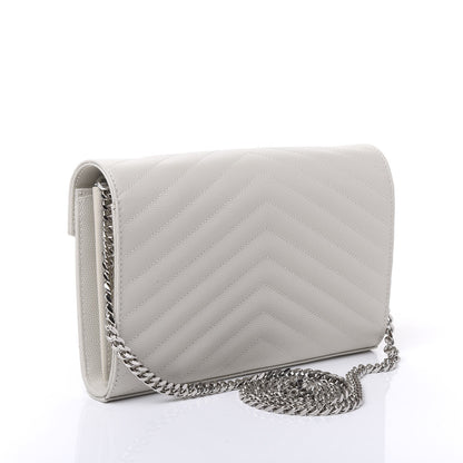Saint Laurent Grain De Poudre Matelasse Chevron Monogram Chain Wallet Optical White 2 of 9