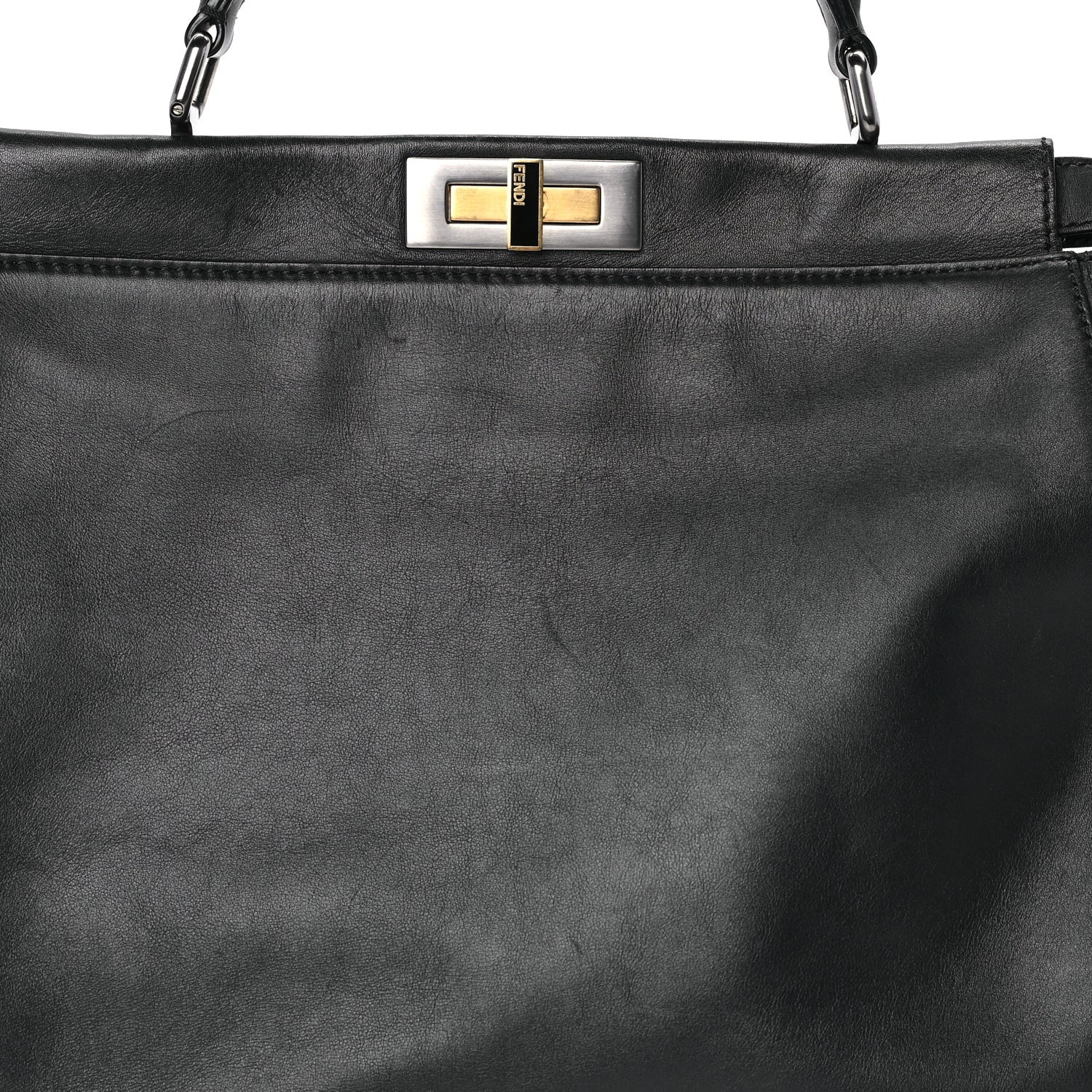 Fendi Vitello Seta Shiny Nappa Large Peekaboo Iconic Satchel Black 6 of 7
