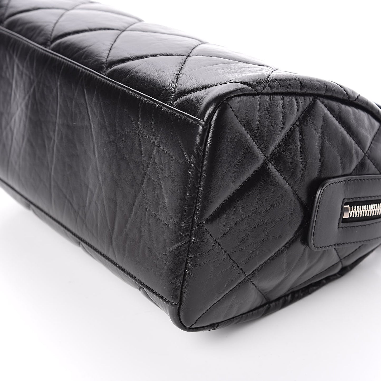 Calfskin Quilted Small CC Bowling Bag Black