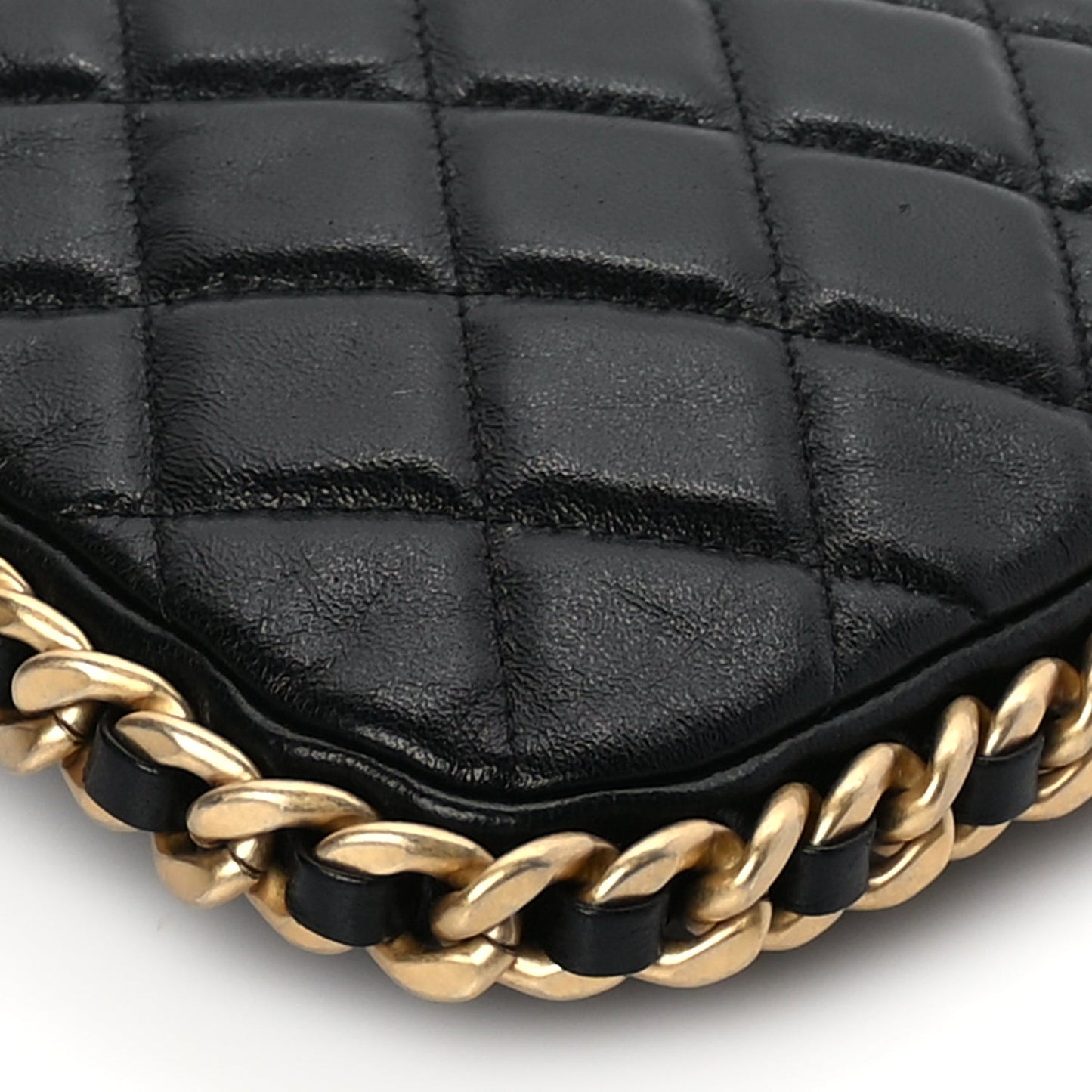 Lambskin Quilted Chain Around Top Handle Mini Bag Black