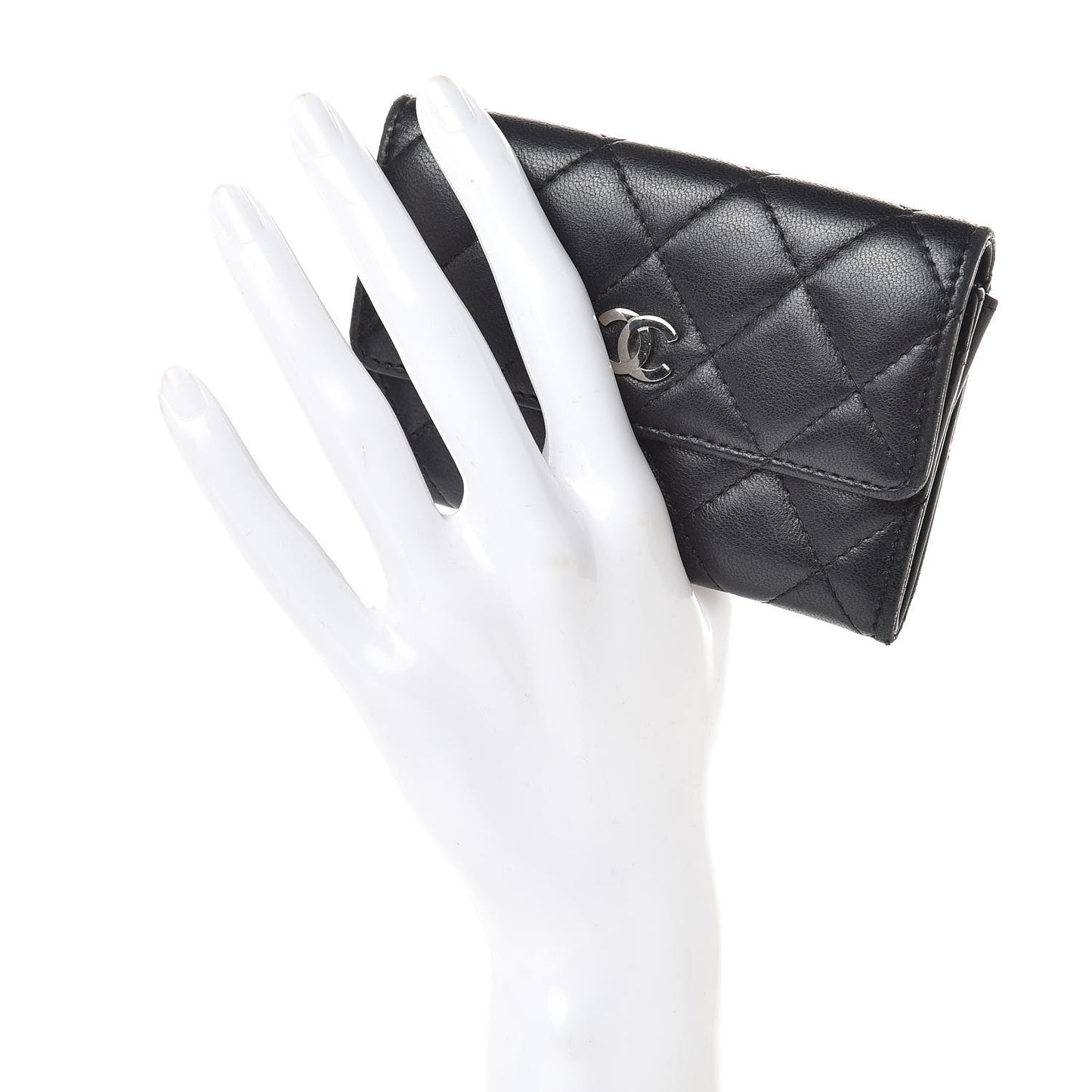 Lambskin Quilted Flap Card Holder Black