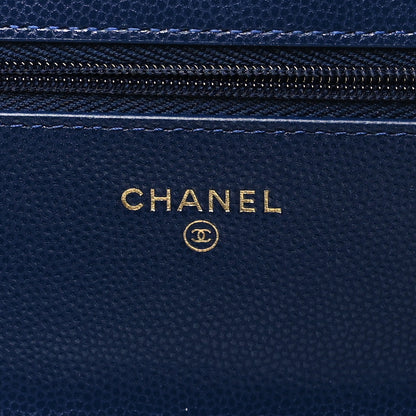 Chanel Caviar Quilted Crystal Enamel CC Wallet On Chain WOC Navy 6 of 12
