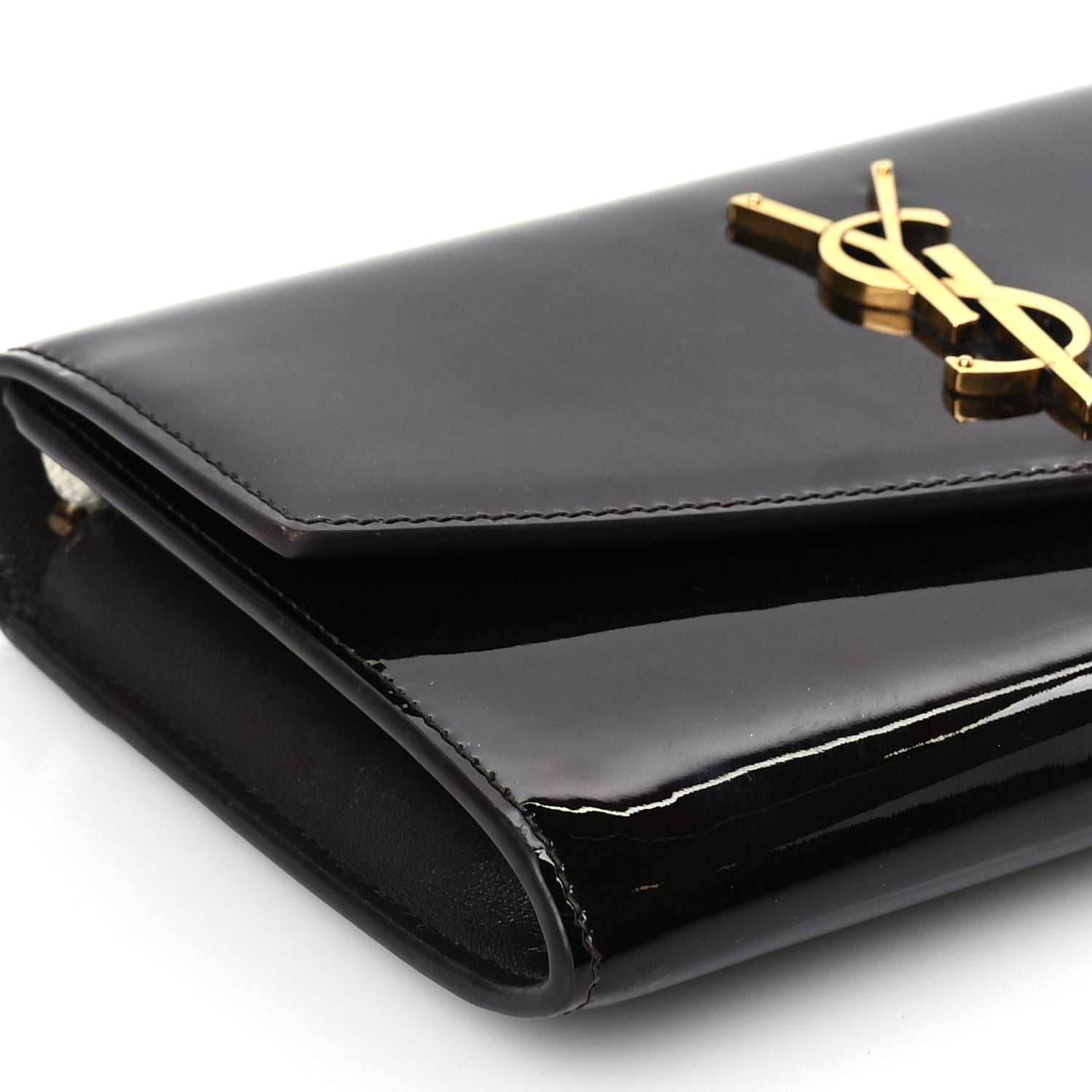 Saint Laurent Patent Uptown Chain Wallet Nut Brown 7 of 8