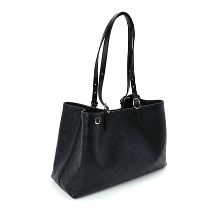 Gucci Calfskin GG Monogram Emblem Large Tote Bag  Black 2 of 8