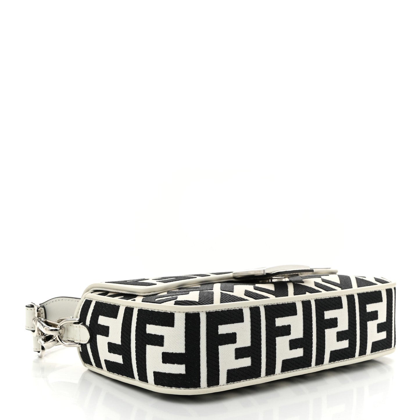 Canvas Vitello King FF Embroidered Baguette White Black