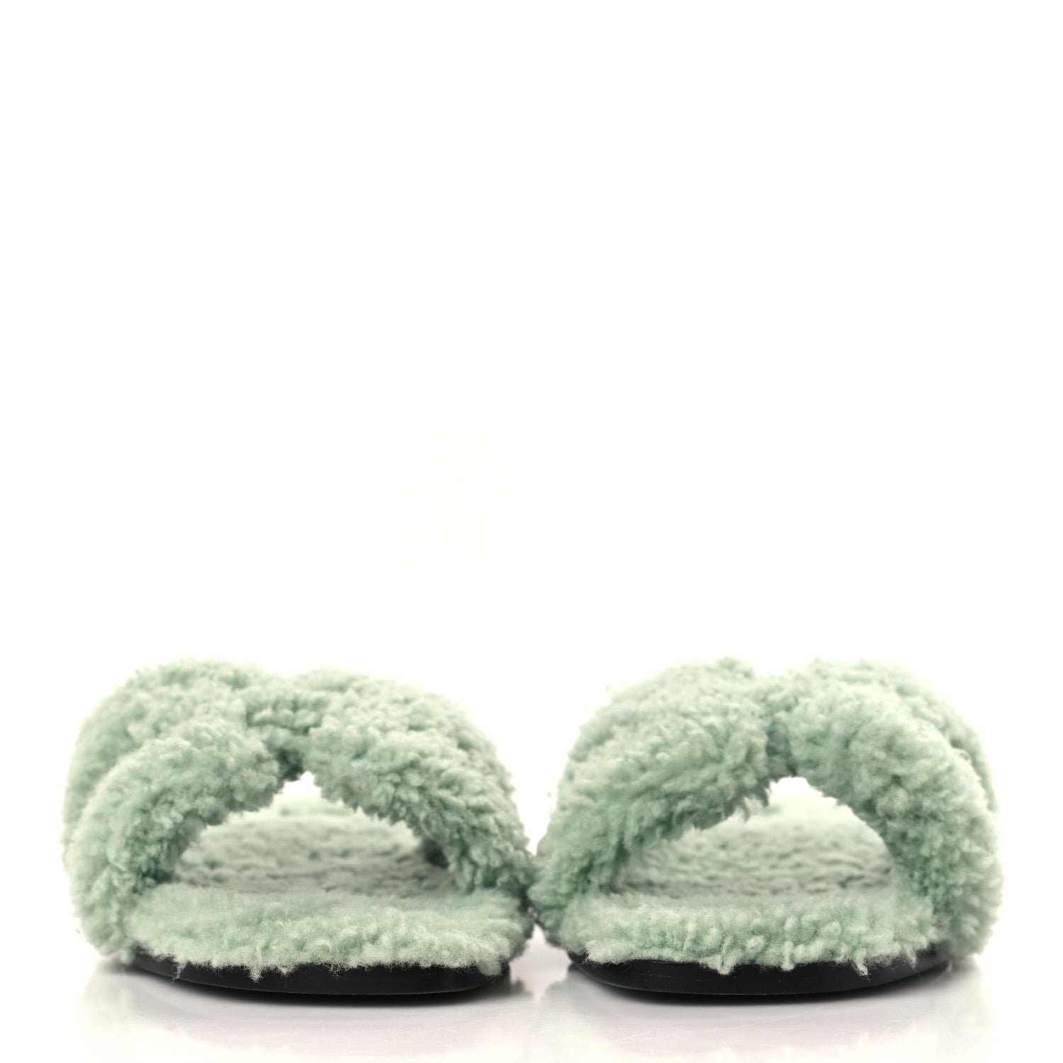 Hermes Woolskin Oran Sandals 37.5 Vert D’eau 2 of 8