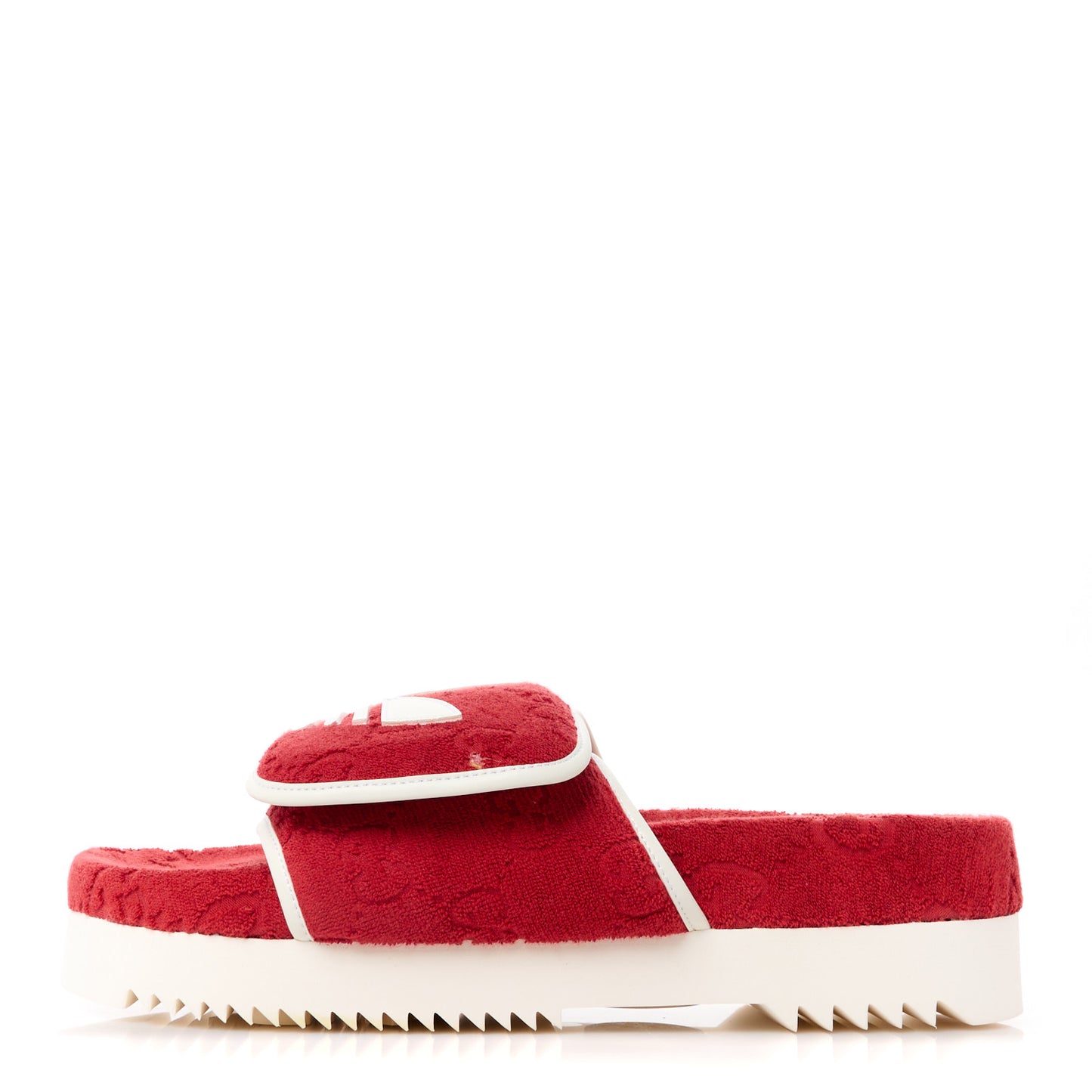 X ADIDAS Terry Cloth Trefoil GG Monogram Mens Platform Sandals 9 Maple Red Off White