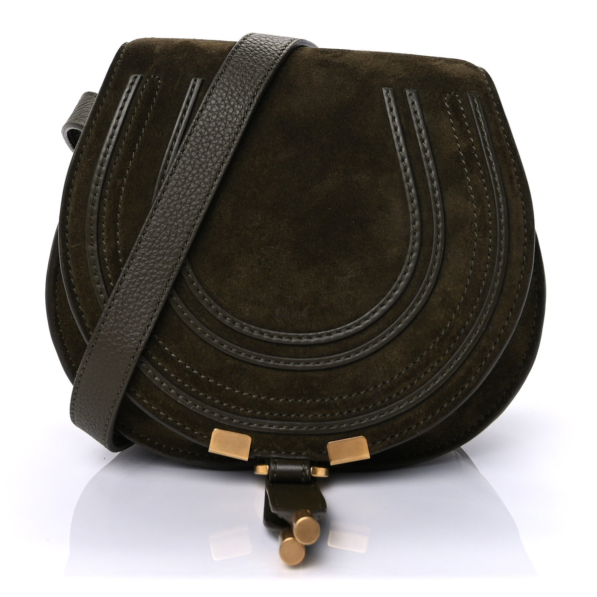 Chloe Suede Calfskin Small Marcie Saddle Bag Deep Olive 1 of 8