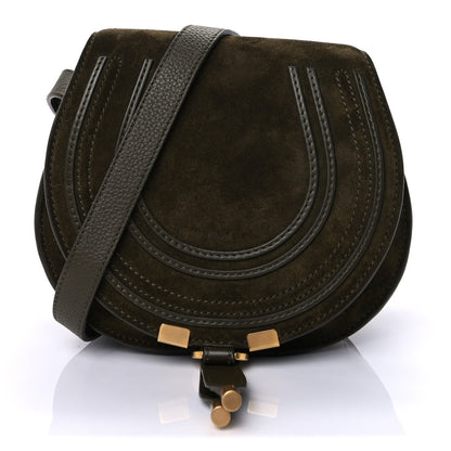 Chloe Suede Calfskin Small Marcie Saddle Bag Deep Olive 1 of 8