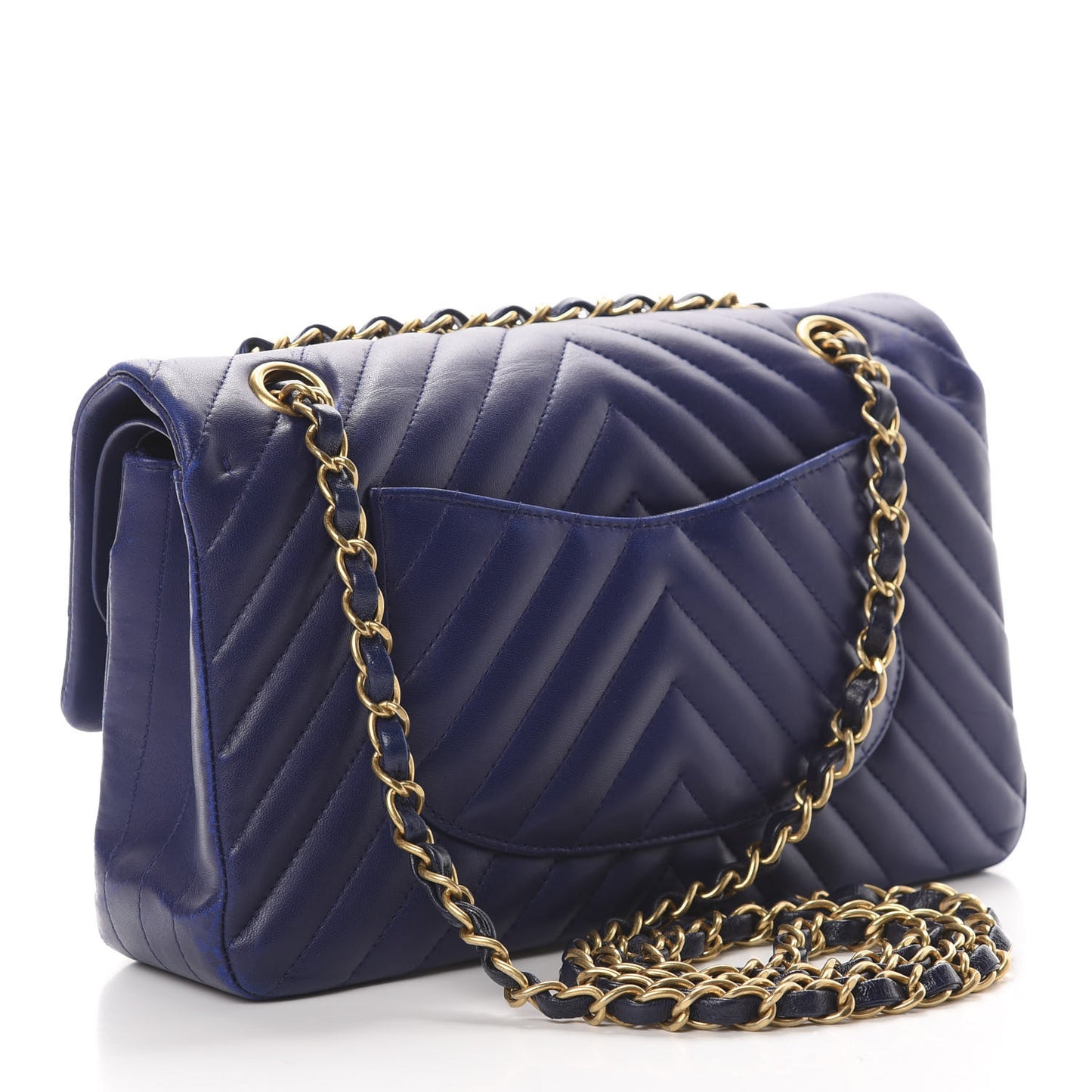 Lambskin Chevron Quilted Medium Double Flap Blue