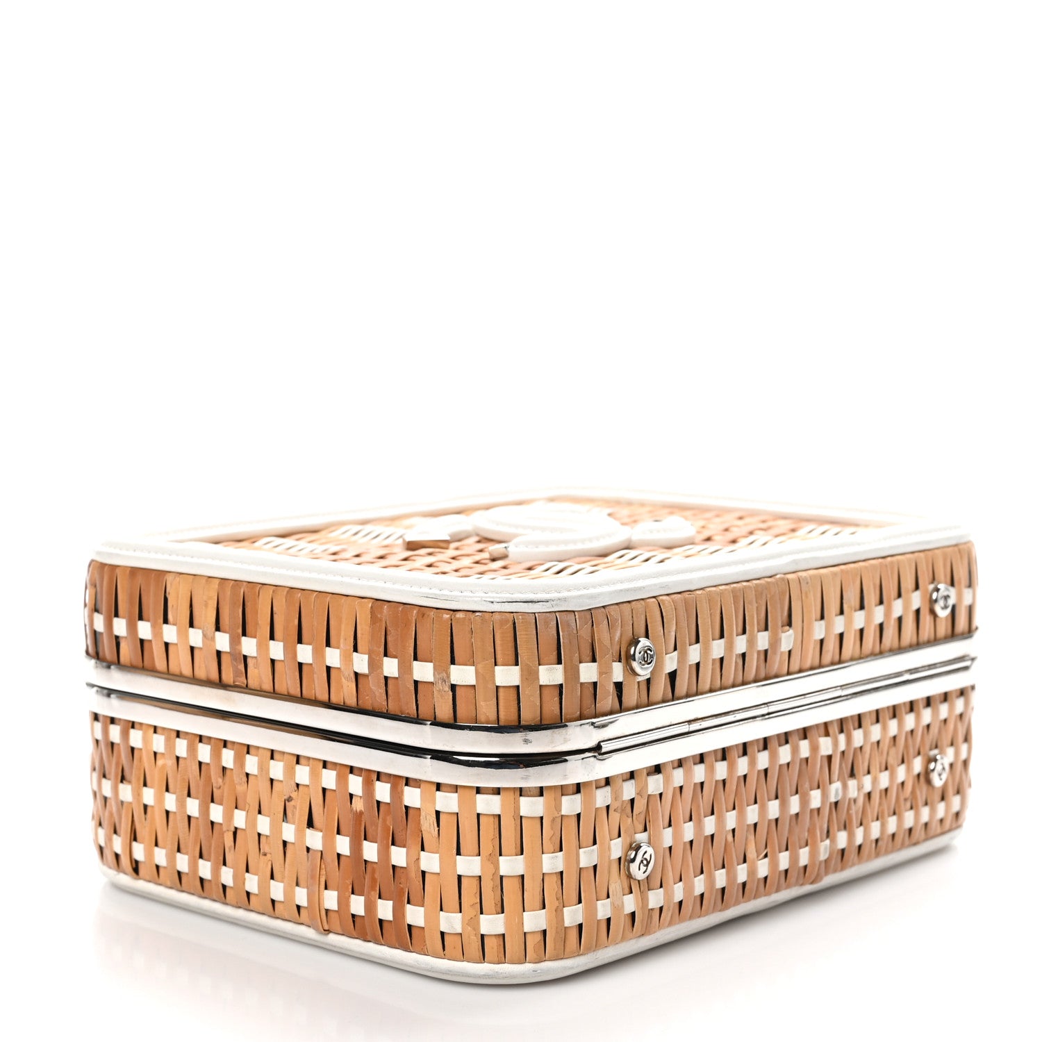 Chanel Raffia Calfskin CC Filigree Vanity Case White 4 of 11