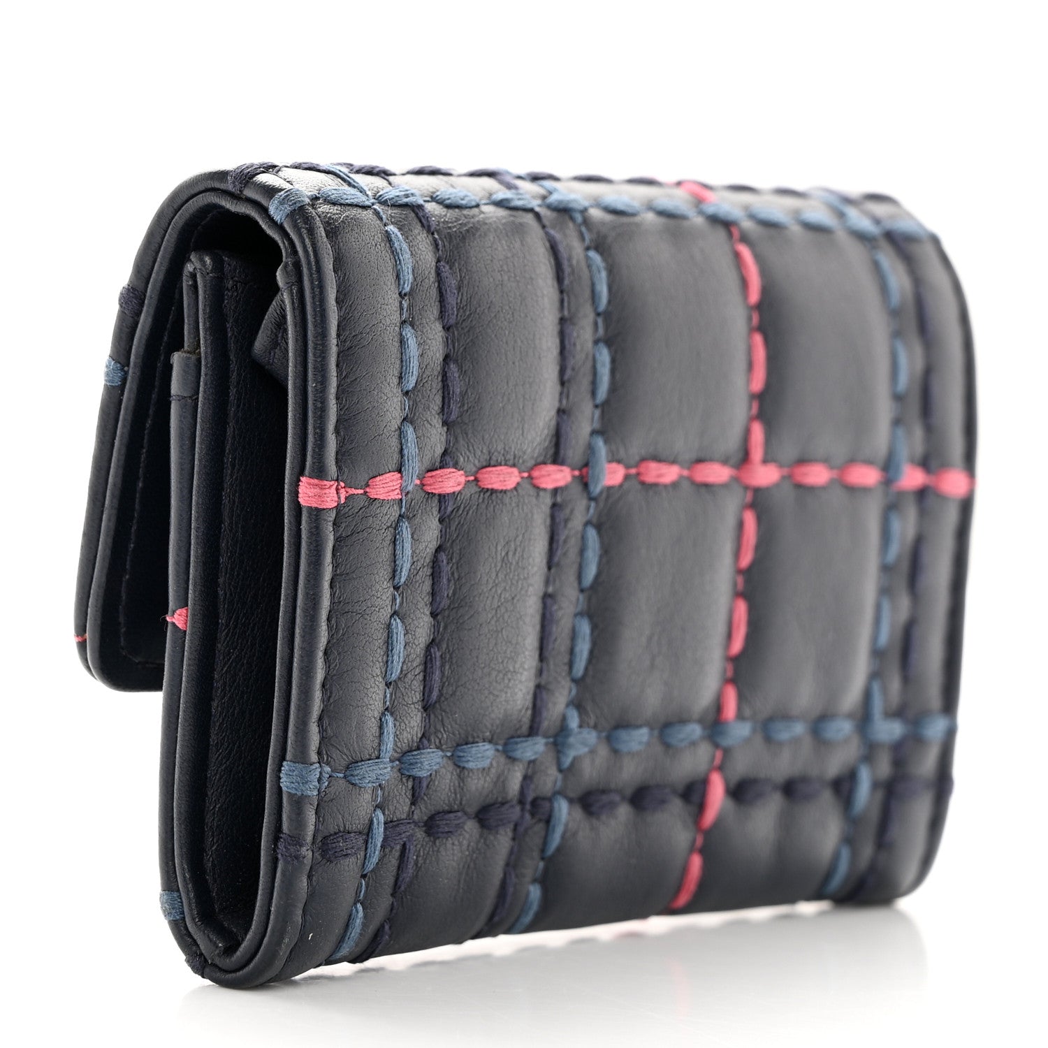 Chanel Lambskin Quilted Stitched Card Holder Blue Multicolor 3 of 11