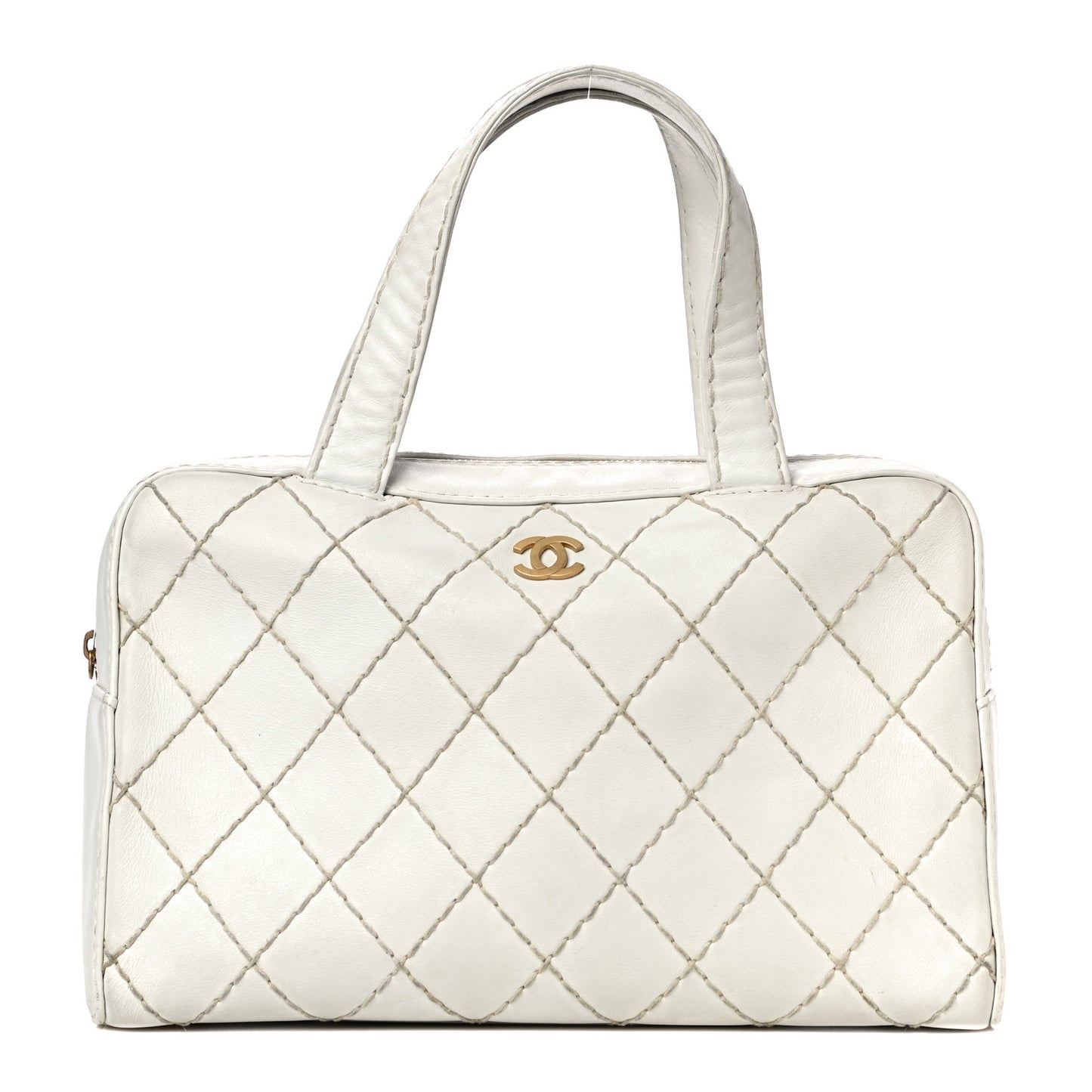 Calfskin Wild Stitch Top Handle Bag White