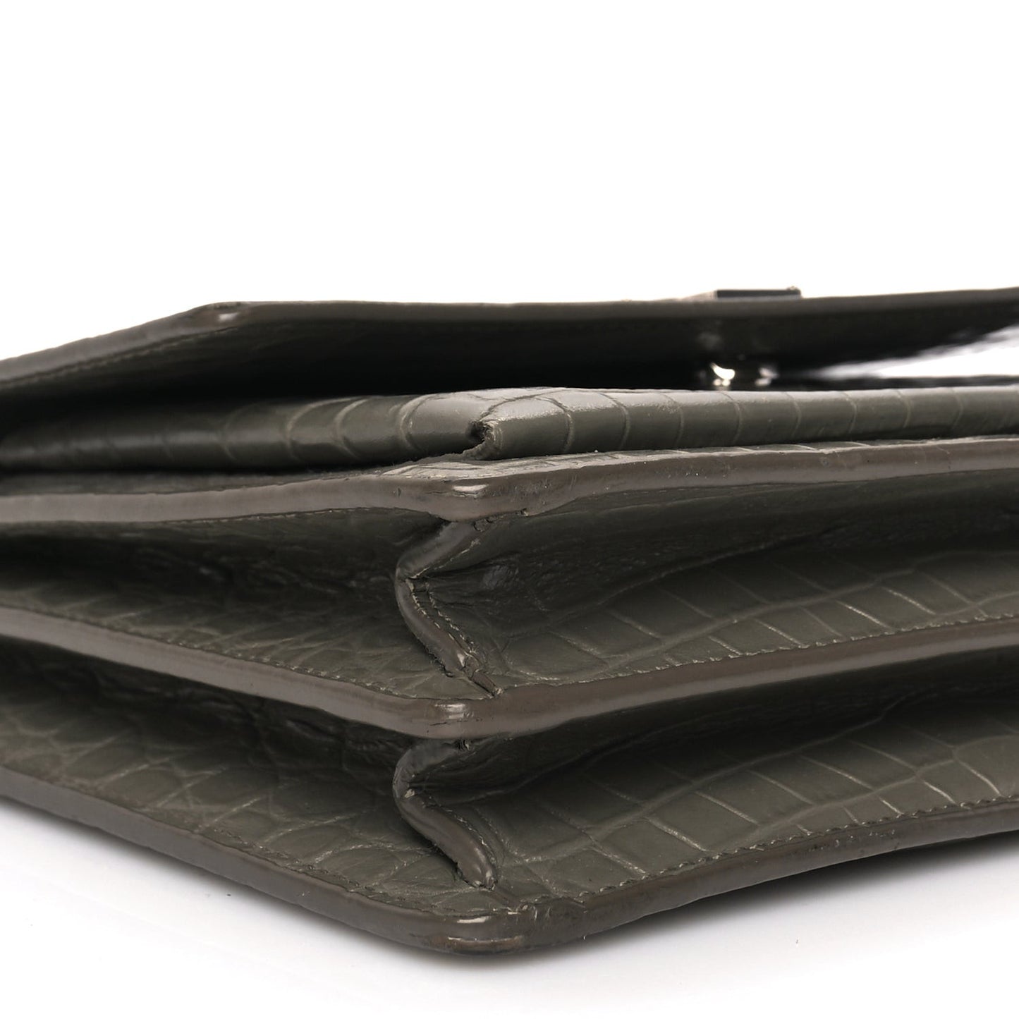 Calfskin Crocodile Embossed Medium Monogram Sunset Fog