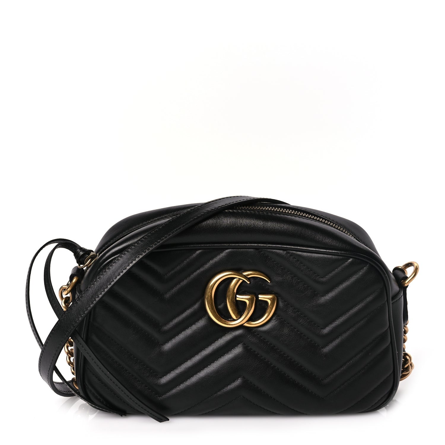 Gucci Calfskin Matelasse Small GG Marmont Chain Shoulder Bag Black 1 of 9