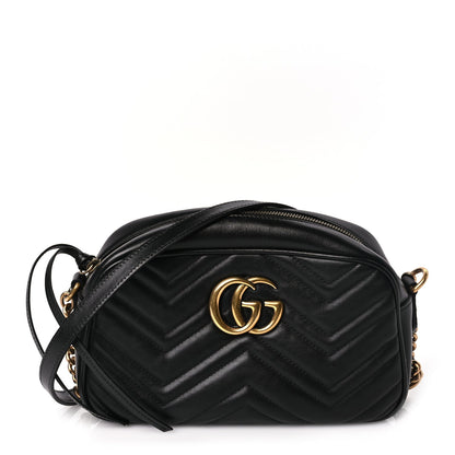 Gucci Calfskin Matelasse Small GG Marmont Chain Shoulder Bag Black 1 of 9