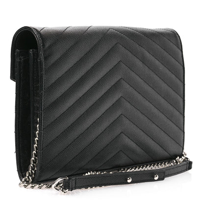 Saint Laurent Grain De Poudre Matelasse Chevron Monogram Chain Wallet Black 3 of 15