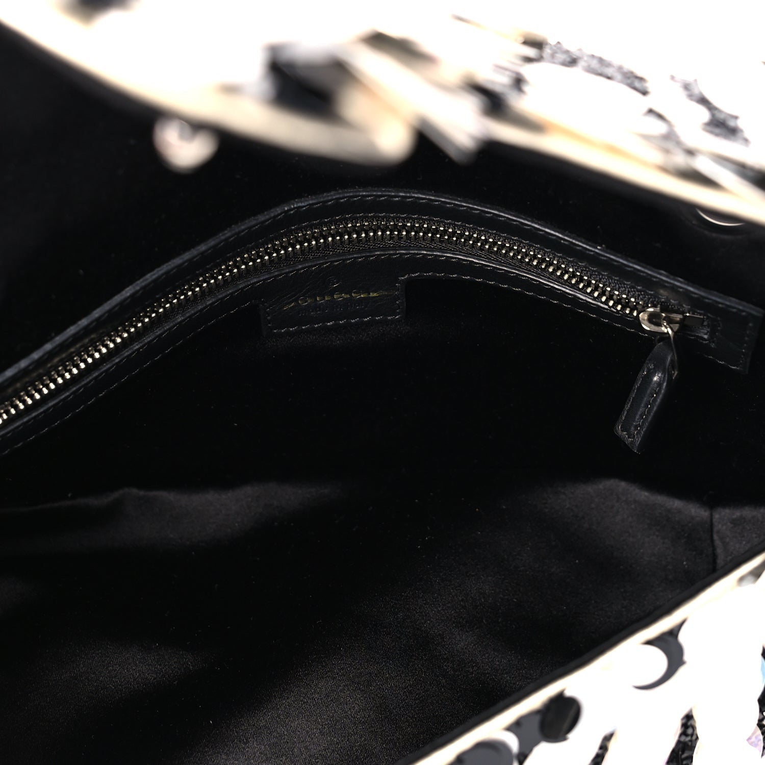 Gucci Satin Sequin Beaded Zebra Small GG Marmont Shoulder Bag  Black White 4 of 8