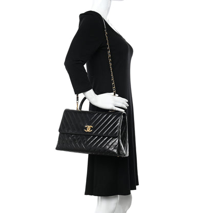 Chanel Calfskin Chevron Quilted Medium Coco Handle Flap Black 2 of 16