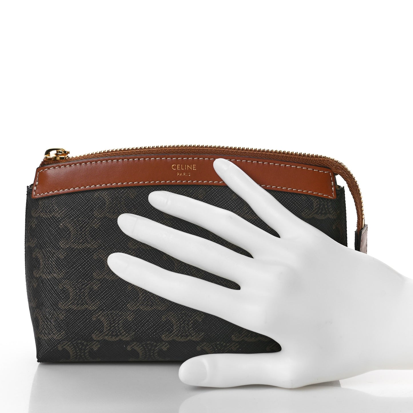 Triomphe Canvas Calfskin Cosmetic Pouch Tan