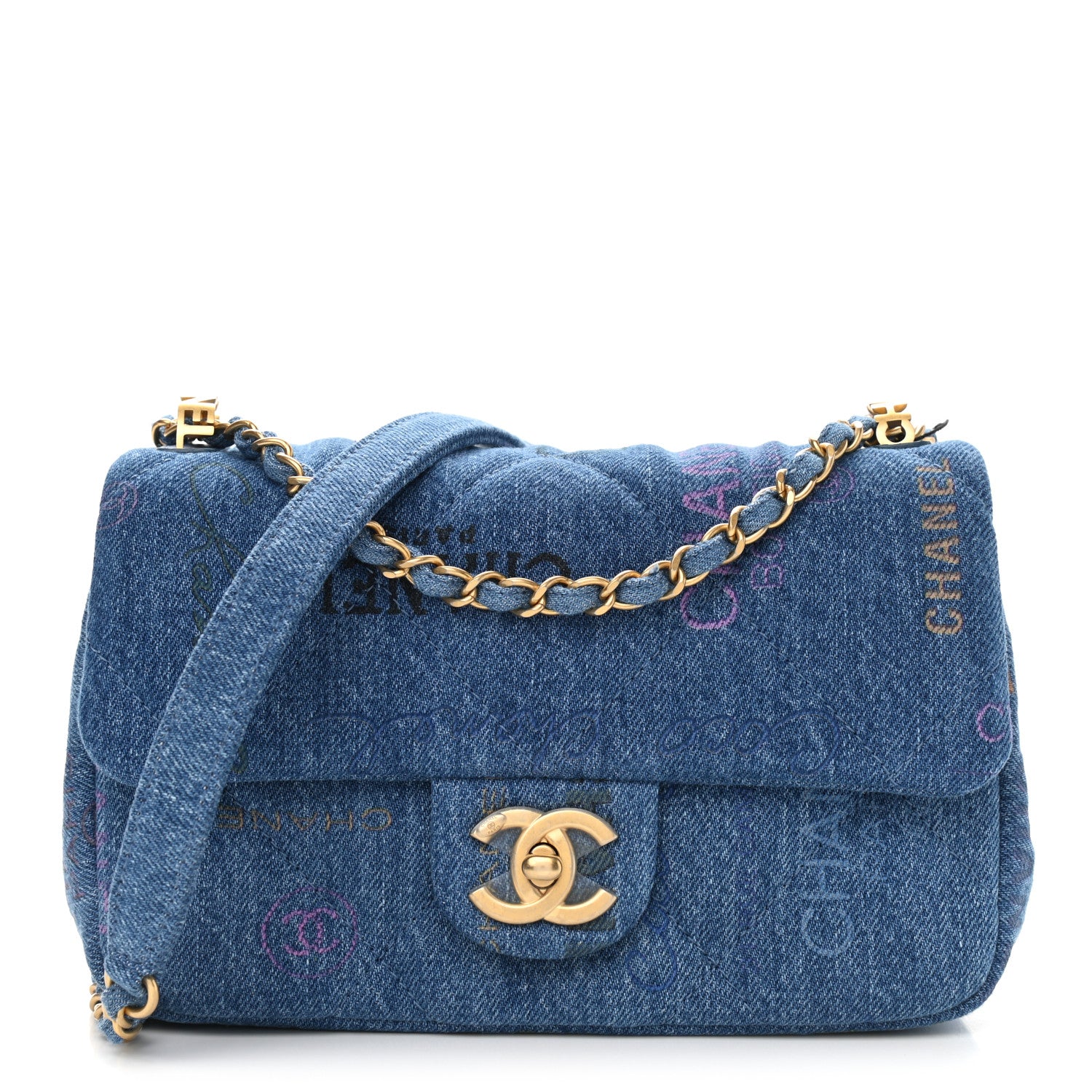Chanel Denim Quilted Mini Denim Mood Rectangular Flap Blue Multicolor 1 of 9