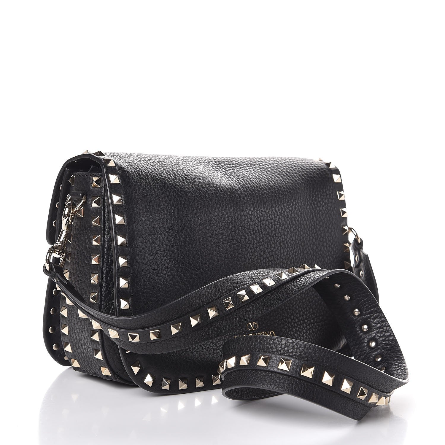 Valentino Garavani Pebbled Calfskin Medium Rockstud Flap Saddle Bag Black 3 of 7