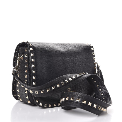 Valentino Garavani Pebbled Calfskin Medium Rockstud Flap Saddle Bag Black 3 of 7