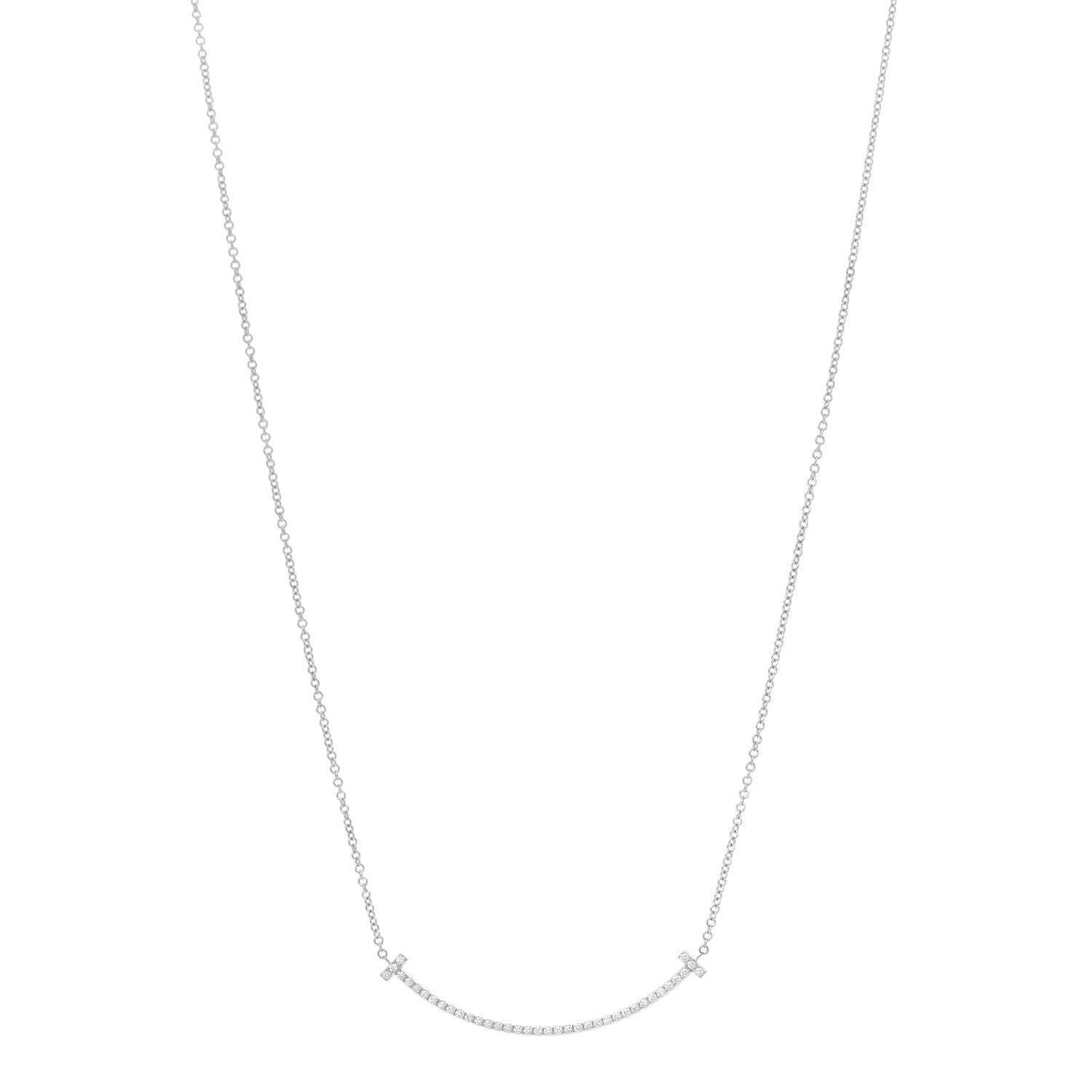 Tiffany 18K White Gold Diamond Small T Smile Pendant Necklace 1 of 6