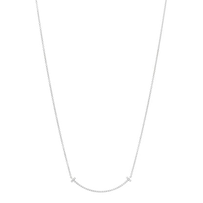 Tiffany 18K White Gold Diamond Small T Smile Pendant Necklace 1 of 6