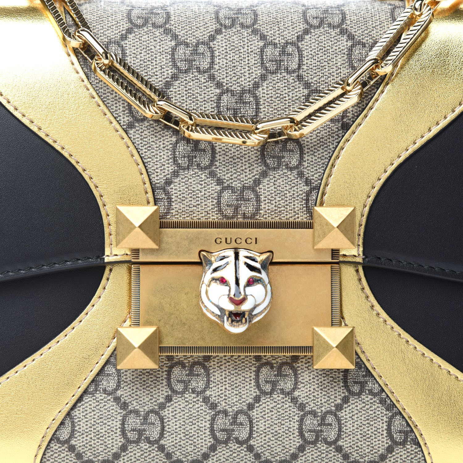 Gucci GG Supreme Monogram Small Osiride Top Handle Bag Black Gold 10 of 10
