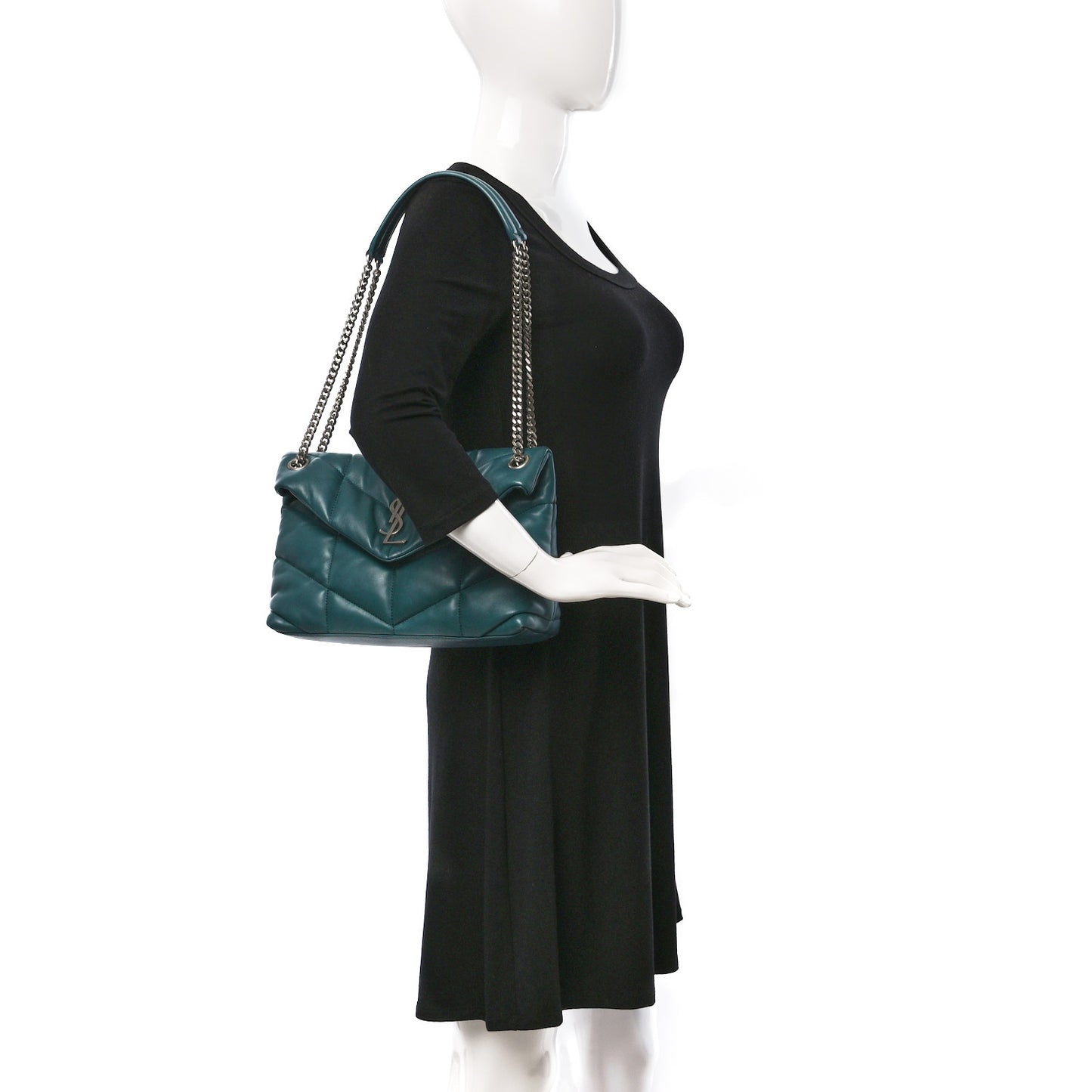 Lambskin Quilted Small Loulou Puffer Monogram Chain Satchel Vert Canard