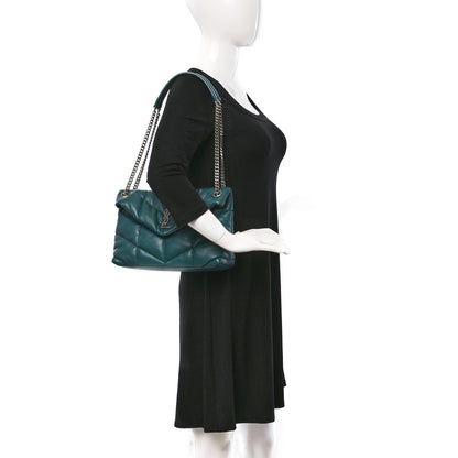 Saint Laurent Lambskin Quilted Small Loulou Puffer Monogram Chain Satchel Vert Canard 2 of 9