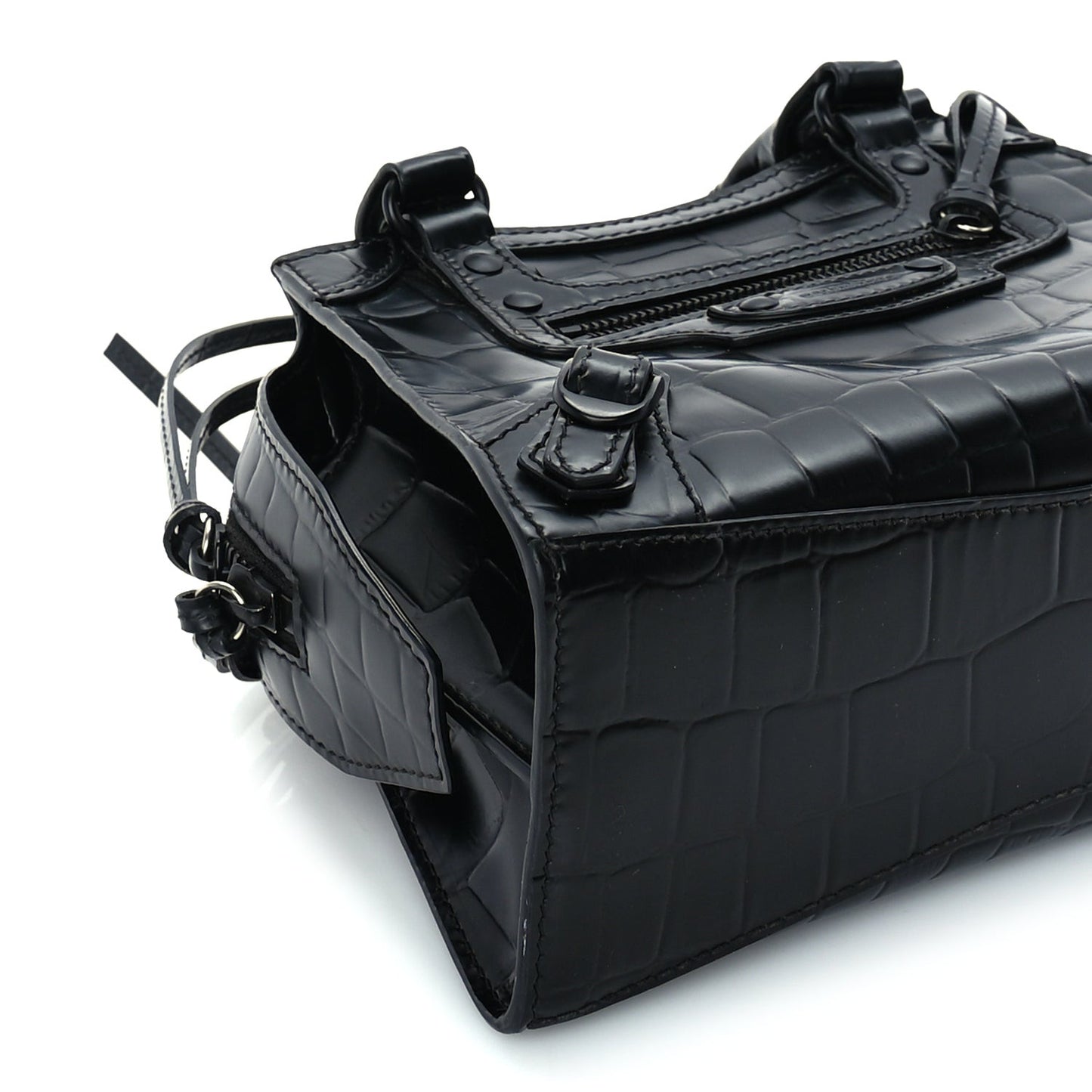 Semi Shiny Calfskin Crocodile Embossed Neo Classic Black Hardware Mini City Black
