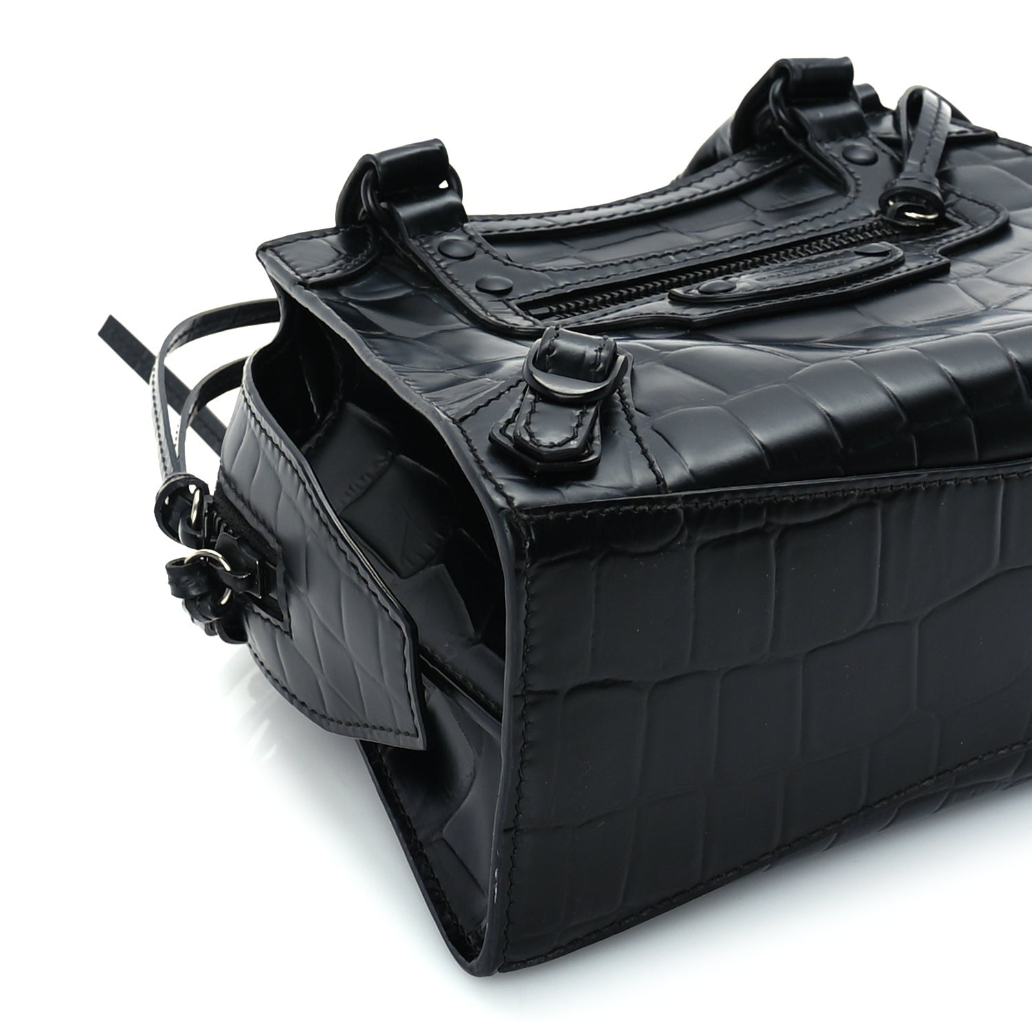 Balenciaga Semi Shiny Calfskin Crocodile Embossed Neo Classic Black Hardware Mini City Black 7 of 8