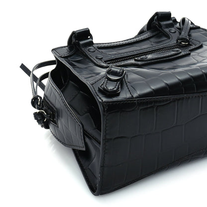 Balenciaga Semi Shiny Calfskin Crocodile Embossed Neo Classic Black Hardware Mini City Black 7 of 8