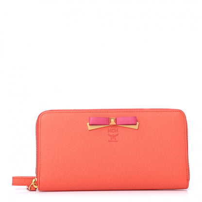 MCM Saffiano Large Mina Zip Around Wallet Orange Pink 1 of 6