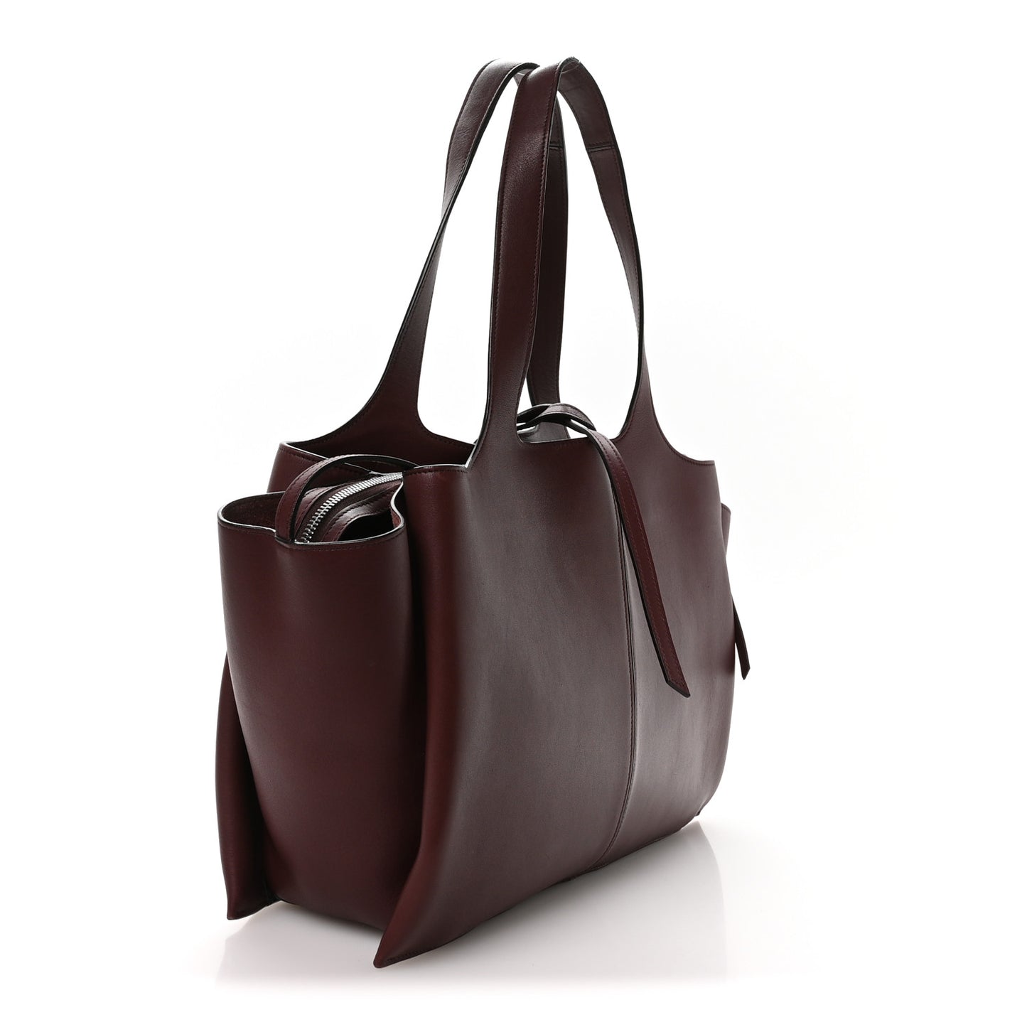 Supple Natural Calfskin Medium Tri-Fold Bag Burgundy