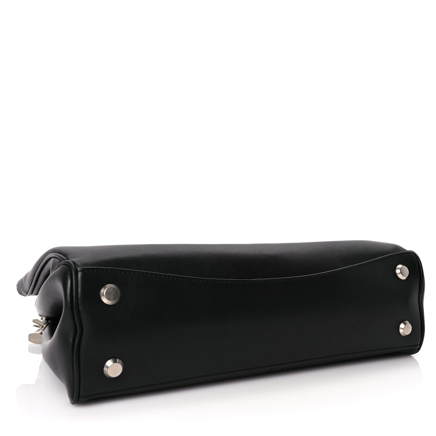 Natural Smooth Calfskin Medium Rodeo Top Handle Handbag Black