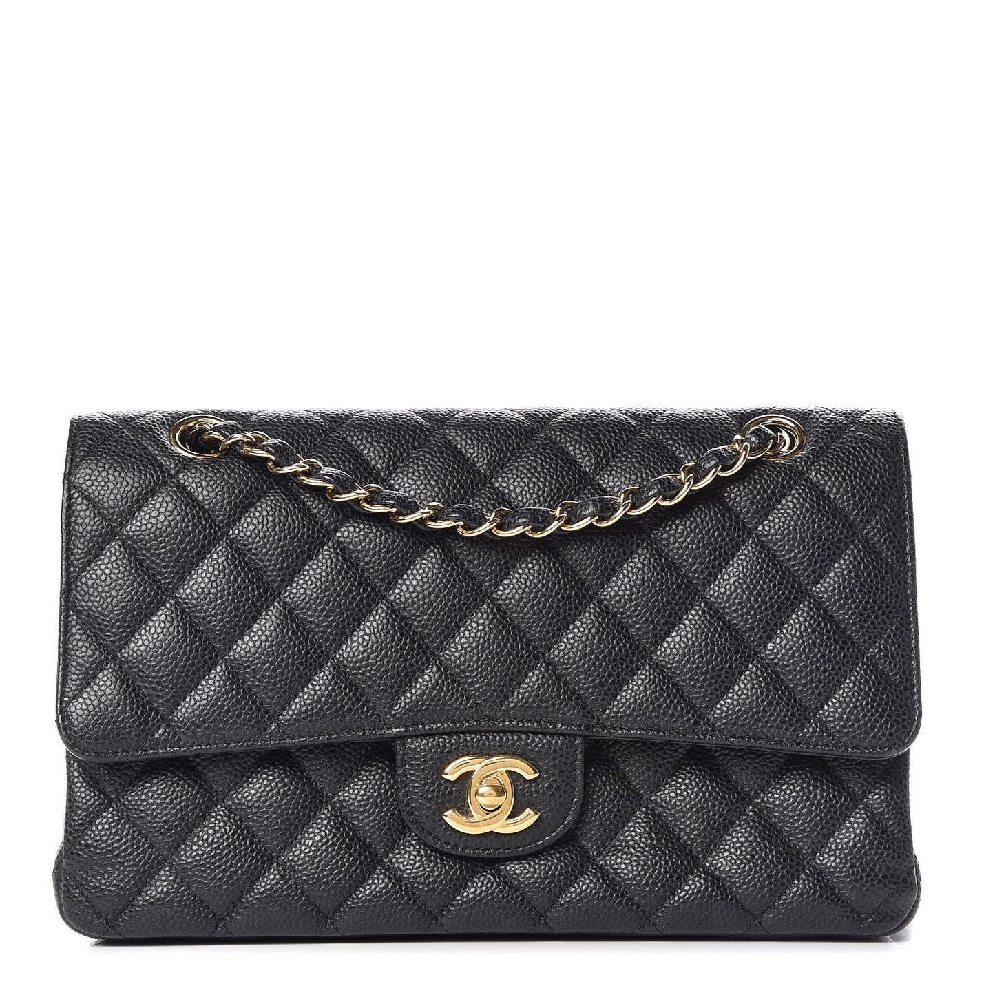 Caviar Quilted Medium Double Flap Black