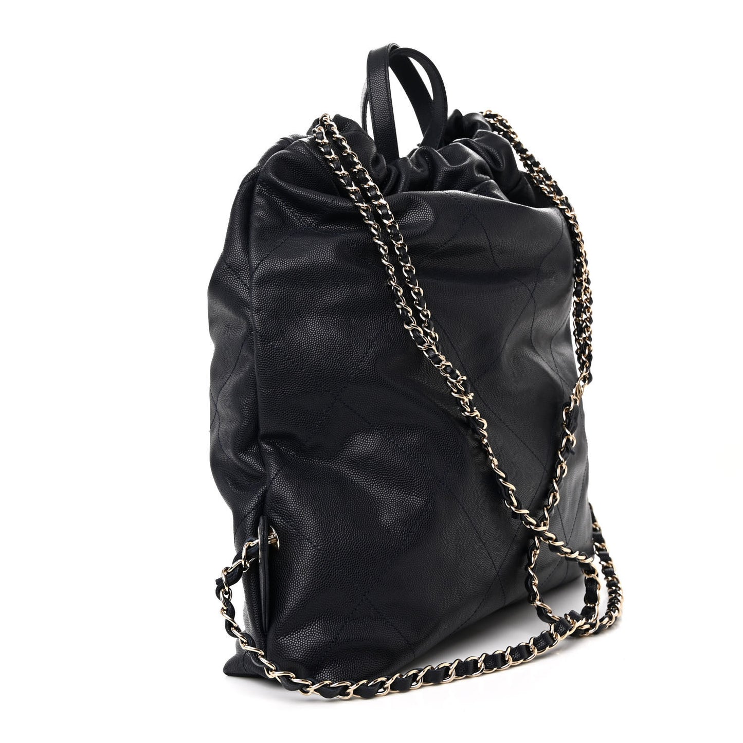 Shiny Caviar Quilted Chanel 22 Backpack Dark Blue