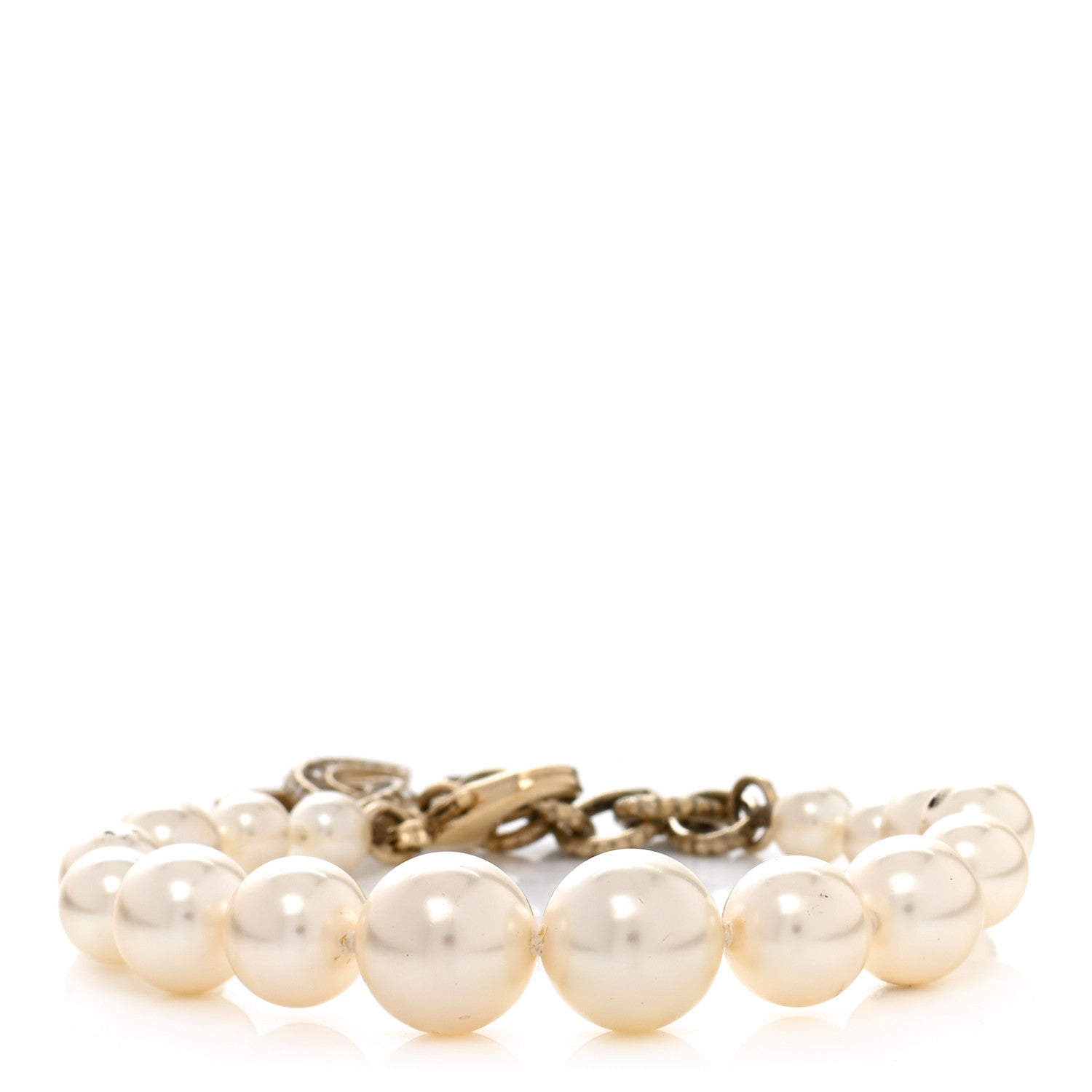 Chanel Graduated Pearl Crystal CC Bracelet Gold 3 of 6