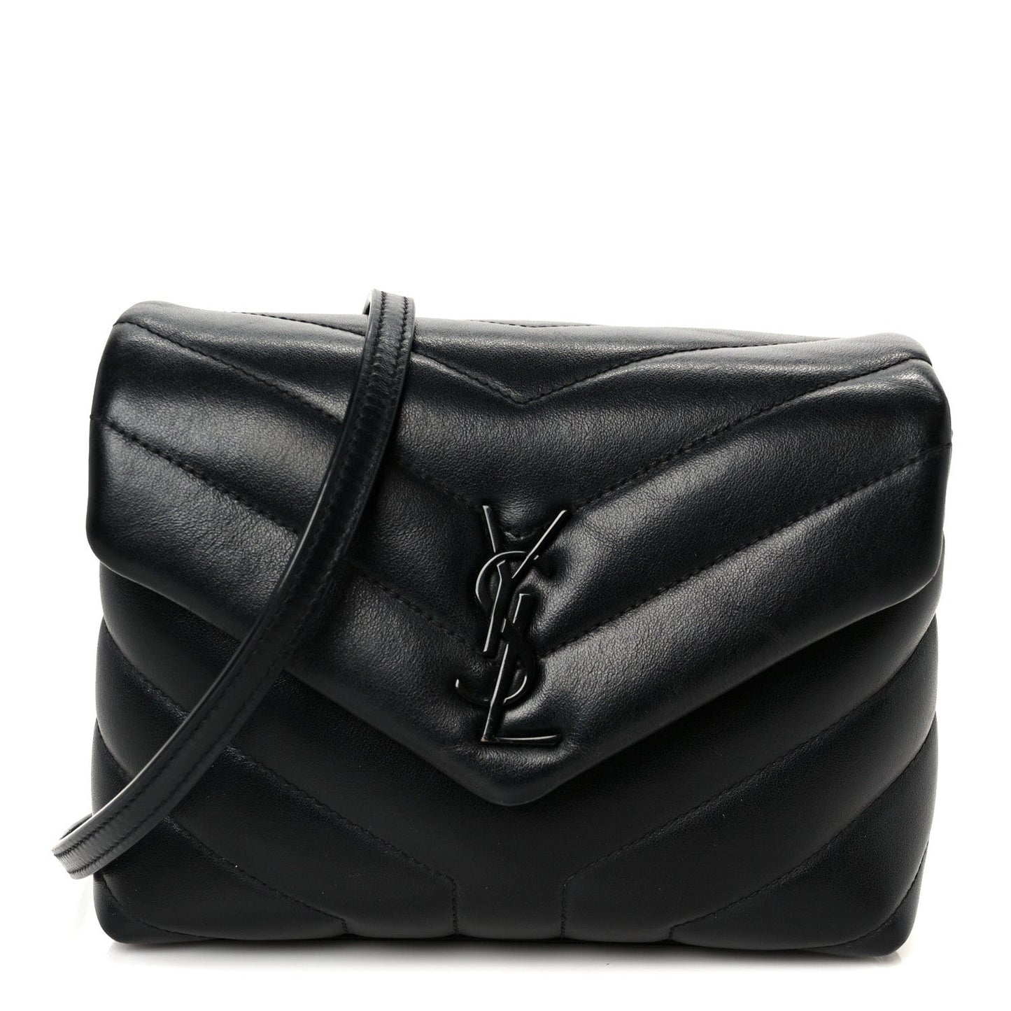 Calfskin Y Quilted Monogram Monochrome Toy Loulou Crossbody Bag Black