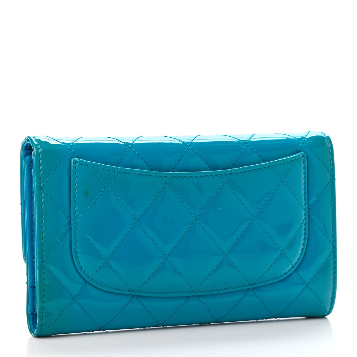 Patent Quilted Large Flap Wallet Blue