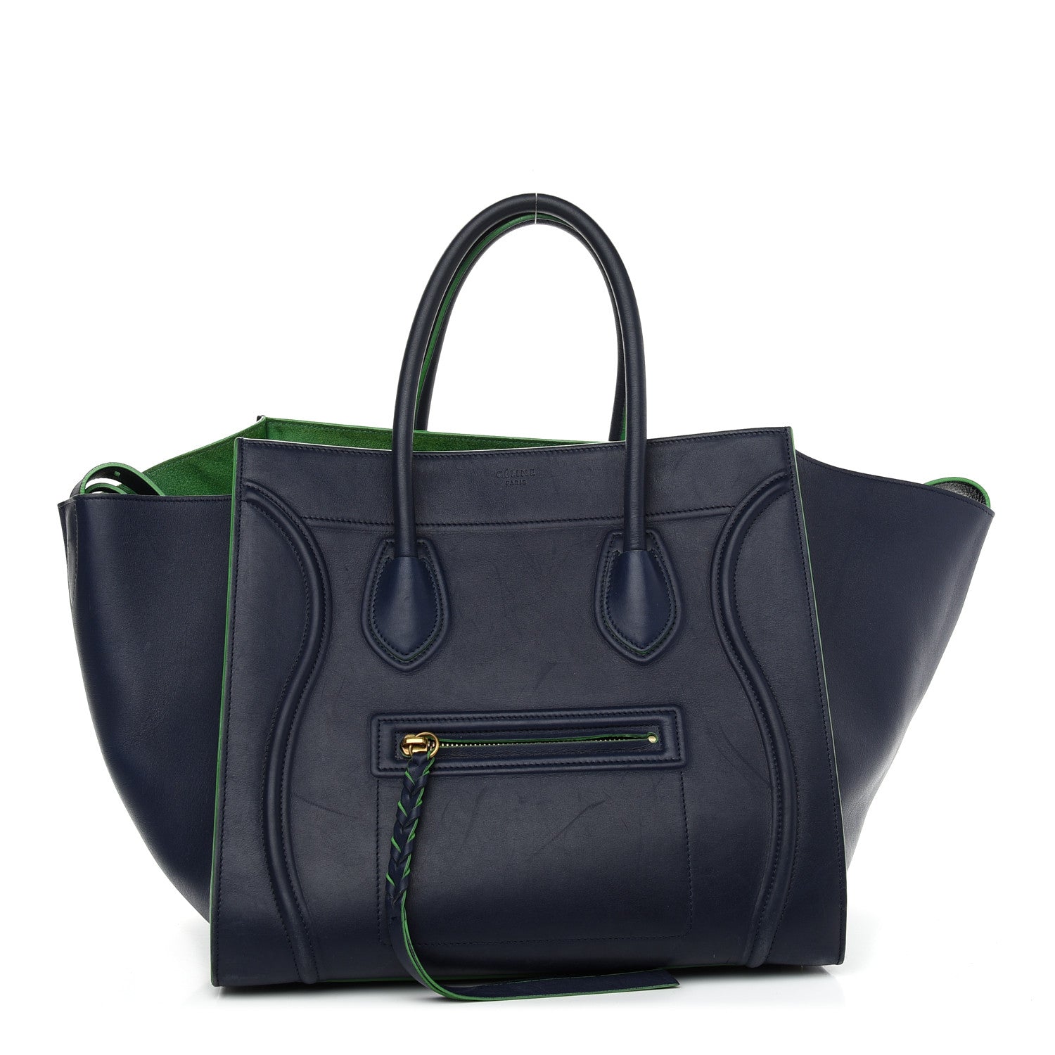 Celine Supple Calfskin Medium Phantom Luggage Navy Blue Green Trim 1 of 14