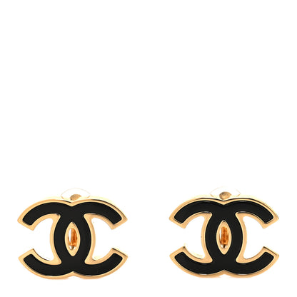 Chanel Enamel CC Clip On Earrings Black Gold 1 of 5