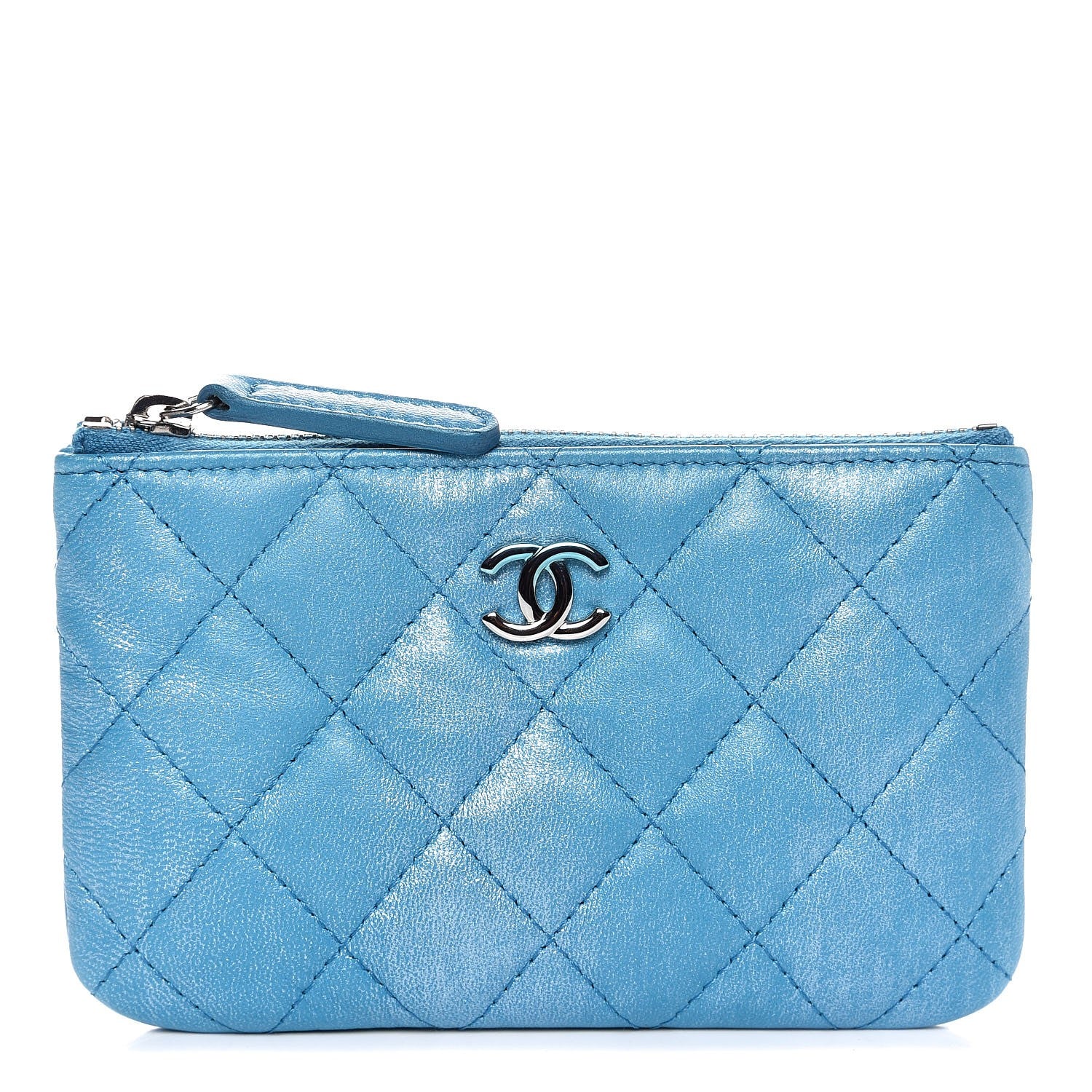 Chanel Metallic Lambskin Small Cosmetic Case Turquoise 1 of 10